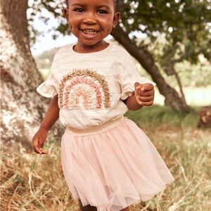 Next Pink Striped Rainbow Top and Tulle Skirt Set